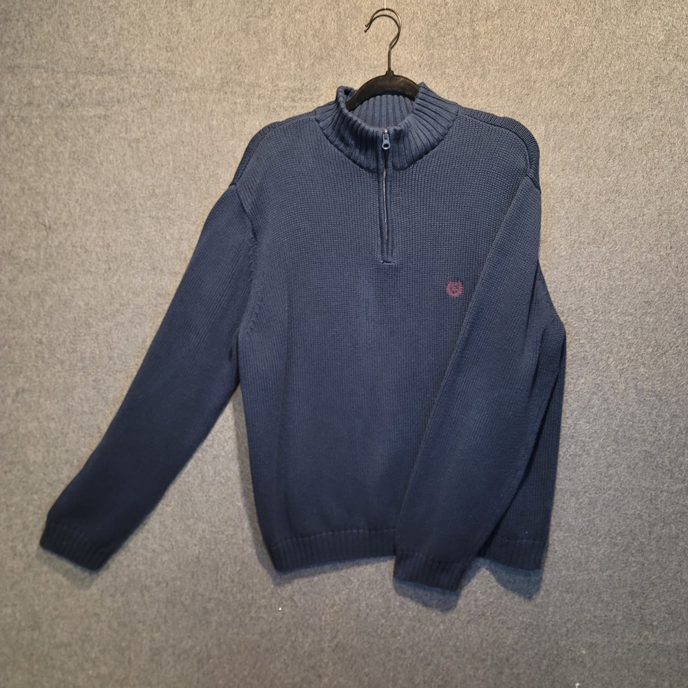Chaps Mens Quarter Zip Sweater Navy Blue Ribbed Knit Pullover‎ Size XL